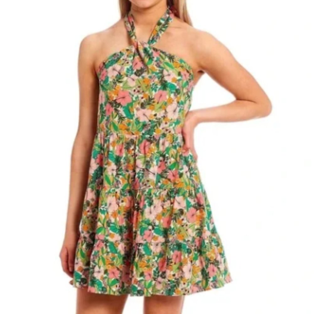 Copper Key Floral Print Halter Dress & matching child set (Mother Daughter set)